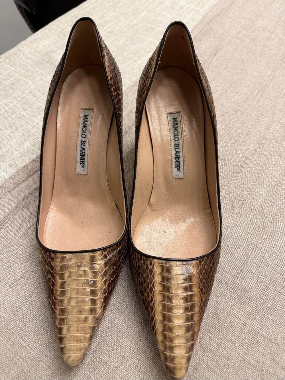 Manolos in this seasons hottest snakeskin pattern - size 39.5 or appx 9.5